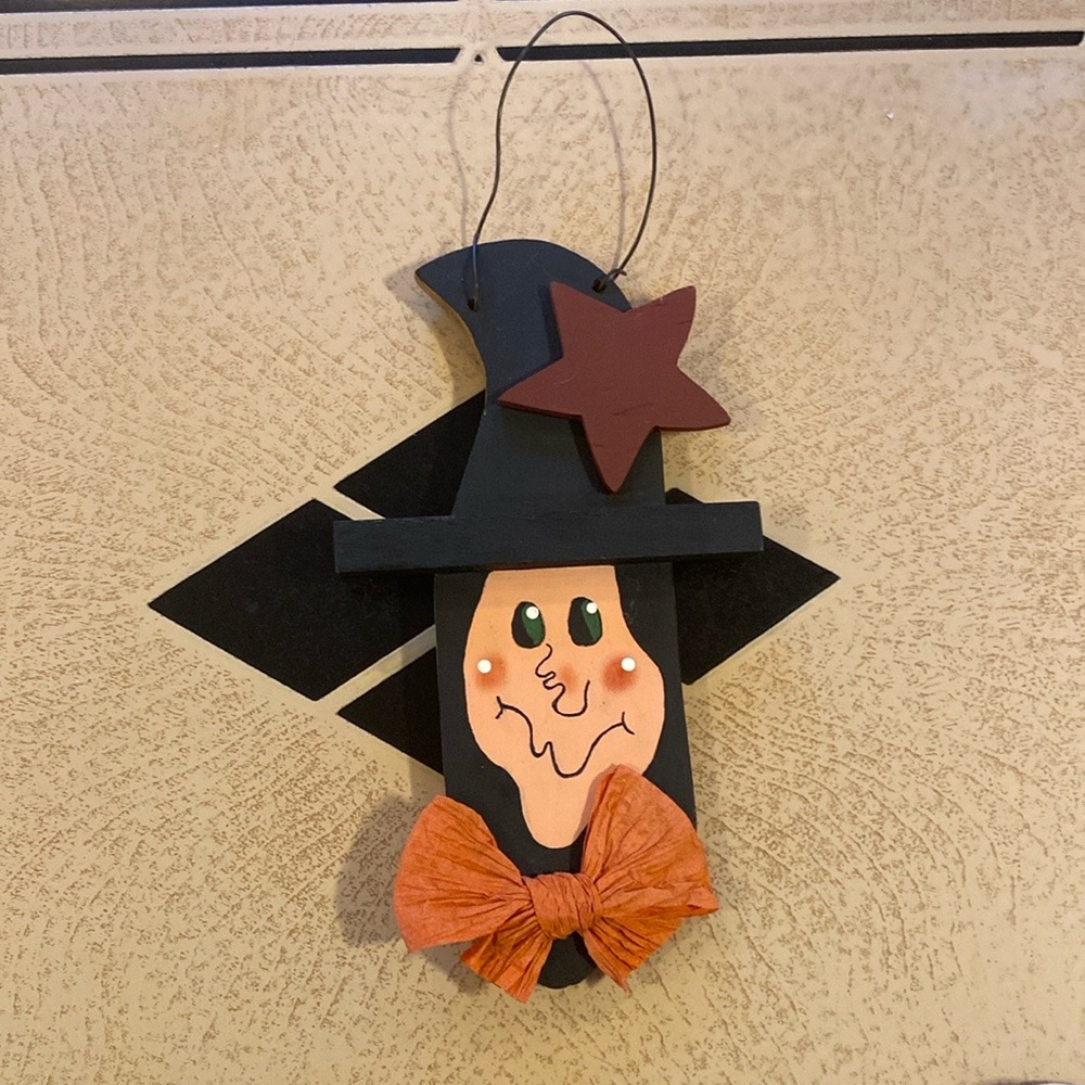Primitive Wooden witch halloween‎ decor